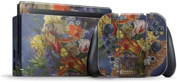 Nene Thomas Tabby Cat with Flowers Gaming Skin for Nintendo Switch Nene Thomas Tabby Cat with Flowers Gaming Skin for Nintendo Switch