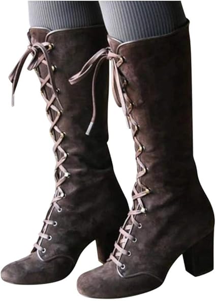 Vintage Victorian Gothic Lace Up Mid Calf High Heel Winter Boots Vintage Victorian Gothic Lace Up Mid Calf High Heel Winter Boots