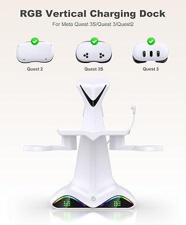 Meta Quest 3 Quest 2 Charging Dock Vertical Stand with LED Display 2 Meta Quest 3 Quest 2 Charging Dock Vertical Stand with LED Display - Image 2