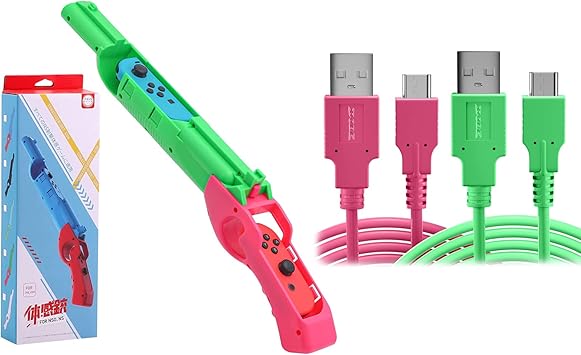 Pink Switch Gun Controller with 2 USB-C Charging Cables for Nintendo Switch Pink Switch Gun Controller with 2 USB-C Charging Cables for Nintendo Switch