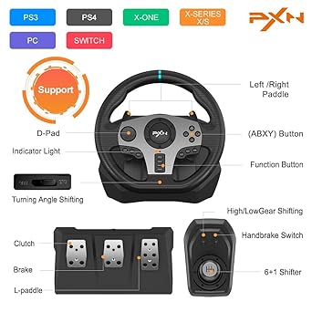 PXN V9 Gaming Steering Wheel with Pedals and Shifter for Xbox PC 2 PXN V9 Gaming Steering Wheel with Pedals and Shifter for Xbox PC - Image 2