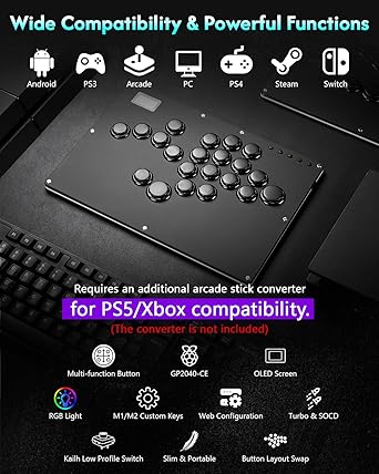 GuileKeys GK-21 Leverless Arcade Stick for PS4 PS3 PC Switch Black 2 GuileKeys GK-21 Leverless Arcade Stick for PS4 PS3 PC Switch Black - Image 2