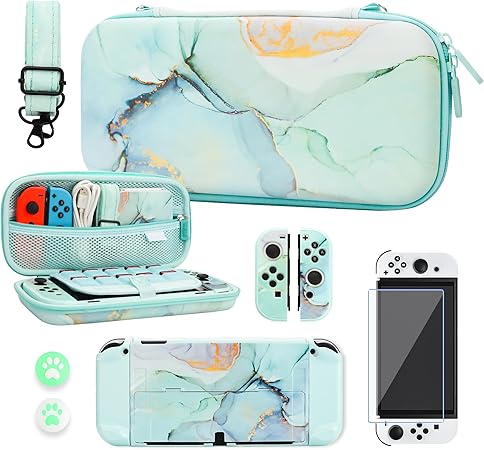 Portable Hard Shell Green Marble Case for Nintendo Switch OLED Portable Hard Shell Green Marble Case for Nintendo Switch OLED