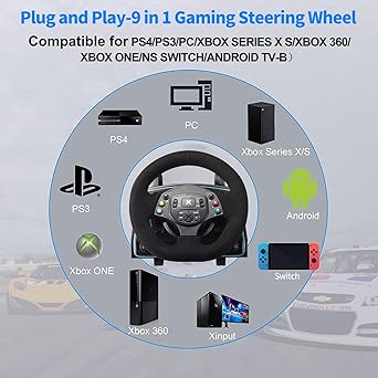 PC Gaming Steering Wheel with Pedals Shifter for PC Xbox PS4 Switch 2 PC Gaming Steering Wheel with Pedals Shifter for PC Xbox PS4 Switch - Image 2