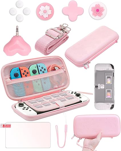 Nintendo Switch OLED Pink Accessories Carry Case and Dpad Set Nintendo Switch OLED Pink Accessories Carry Case and Dpad Set