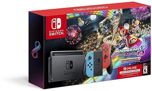 Nintendo Switch Neon Blue Red Joy-Con Mario Kart 8 Deluxe Online Membership