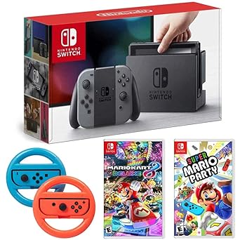 Nintendo Switch 32GB Console Gray Joy-Con Bundle with Mario Games Nintendo Switch 32GB Console Gray Joy-Con Bundle with Mario Games