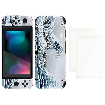 Colorful Border Screen Protector and Great Wave Shell for Nintendo Switch Colorful Border Screen Protector and Great Wave Shell for Nintendo Switch