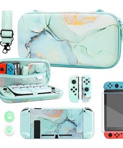 RHOTALL Carrying Case for Nintendo Switch Portable Hard Shell Green Marble