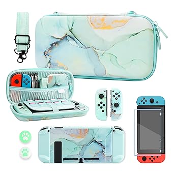 RHOTALL Carrying Case for Nintendo Switch Portable Hard Shell Green Marble RHOTALL Carrying Case for Nintendo Switch Portable Hard Shell Green Marble
