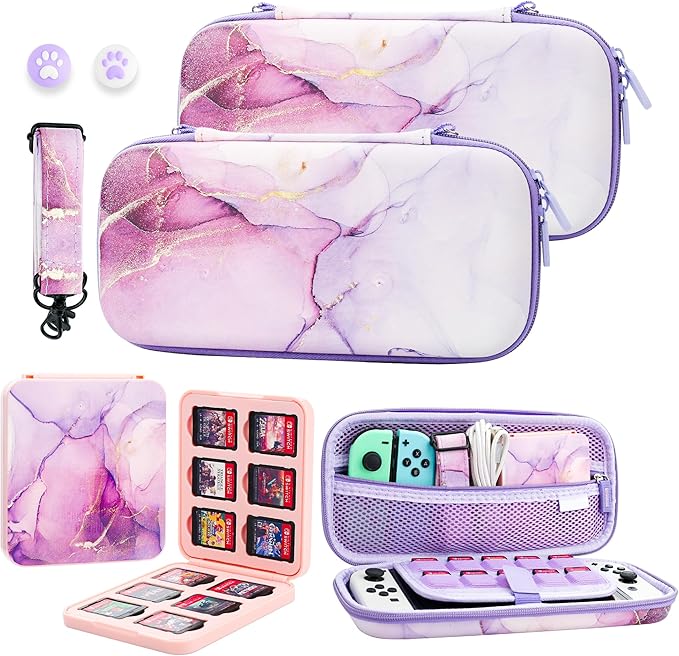 Marble Grain Nintendo Switch Case Bundle with Game Card Slots and Grips Marble Grain Nintendo Switch Case Bundle with Game Card Slots and Grips