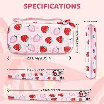 Cute Pink Strawberry Case Bundle for Nintendo Switch Lite Accessories 2 Cute Pink Strawberry Case Bundle for Nintendo Switch Lite Accessories - Image 2