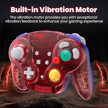 Wireless GameCube Switch Pro Controller Clear Red for Console PC 2 Wireless GameCube Switch Pro Controller Clear Red for Console PC - Image 2
