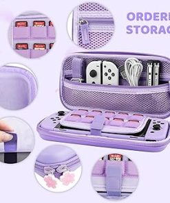 FANPL Case bundle for Nintendo Switch OLED Accessories, Carrying Case for Switch OLED and Joy Con Controller with Hard Flip Protective Case and Screen protector, 4 Thumb Grips, Shoulder Strap (Purple) 2 FANPL Case bundle for Nintendo Switch OLED Accessories, Carrying Case for Switch OLED and Joy Con Controller with Hard Flip Protective Case and Screen protector, 4 Thumb Grips, Shoulder Strap (Purple) 2