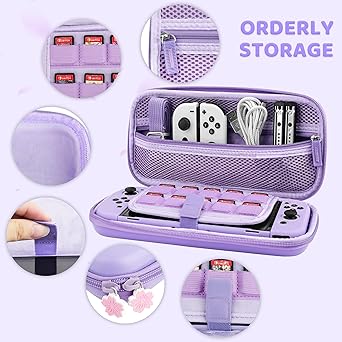 FANPL Case bundle for Nintendo Switch OLED Accessories, Carrying Case for Switch OLED and Joy Con Controller with Hard Flip Protective Case and Screen protector, 4 Thumb Grips, Shoulder Strap (Purple) 2 FANPL Case bundle for Nintendo Switch OLED Accessories, Carrying Case for Switch OLED and Joy Con Controller with Hard Flip Protective Case and Screen protector, 4 Thumb Grips, Shoulder Strap (Purple) - Image 2