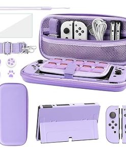 FANPL Case bundle for Nintendo Switch OLED Accessories, Carrying Case for Switch OLED and Joy Con Controller with Hard Flip Protective Case and Screen protector, 4 Thumb Grips, Shoulder Strap (Purple) FANPL Case bundle for Nintendo Switch OLED Accessories, Carrying Case for Switch OLED and Joy Con Controller with Hard Flip Protective Case and Screen protector, 4 Thumb Grips, Shoulder Strap (Purple)