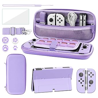 FANPL Case bundle for Nintendo Switch OLED Accessories, Carrying Case for Switch OLED and Joy Con Controller with Hard Flip Protective Case and Screen protector, 4 Thumb Grips, Shoulder Strap (Purple) FANPL Case bundle for Nintendo Switch OLED Accessories, Carrying Case for Switch OLED and Joy Con Controller with Hard Flip Protective Case and Screen protector, 4 Thumb Grips, Shoulder Strap (Purple)