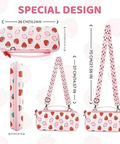 FANPL Pink Carry Case Bundle for Nintendo Switch, Cute Case Accessories Set for Switch with Hard Travel Case, Soft TPU cover, Adjustable Strap, Screen Protector, Thumb Grip Caps (Cute Pink Strawberry) 2 FANPL Pink Carry Case Bundle for Nintendo Switch, Cute Case Accessories Set for Switch with Hard Travel Case, Soft TPU cover, Adjustable Strap, Screen Protector, Thumb Grip Caps (Cute Pink Strawberry) 2