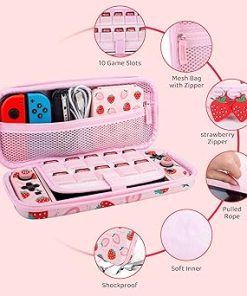 Pink Strawberry Carrying Case Bundle for Nintendo Switch Accessories 2