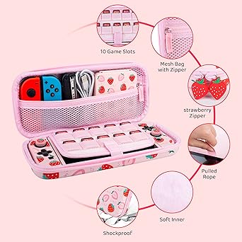 Pink Strawberry Carrying Case Bundle for Nintendo Switch Accessories 2 Pink Strawberry Carrying Case Bundle for Nintendo Switch Accessories - Image 2