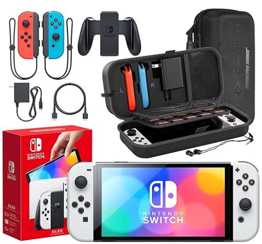Nintendo Switch OLED Model White Accessory Bundle with Extra Joy-Con