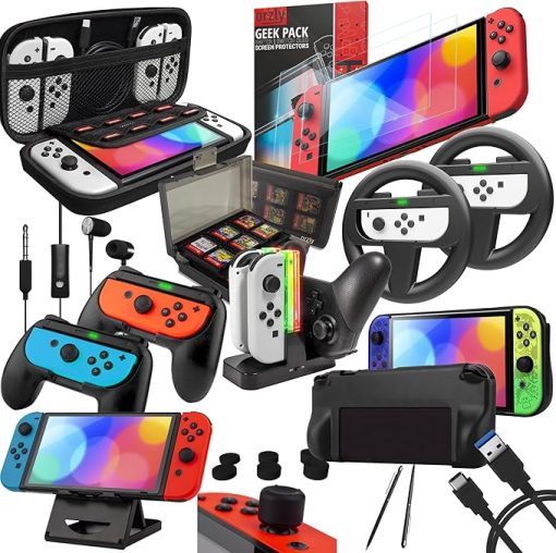 Orzly Accessory Bundle for Nintendo Switch and OLED Console Users
