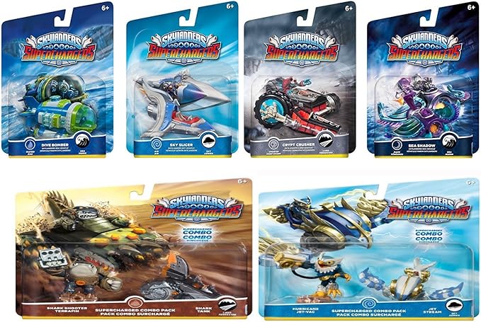 SuperChargers 6 Pack Vehicle Starter Bundle! 6 Vehicles + 2 Characters: Dive Bomber, Sky Slicer, Crypt Crusher, Sea Shadow, Shark Shooter, Shark Tank, Hurricane Jet-Vac, Jet Stream SuperChargers 6 Pack Vehicle Starter Bundle! 6 Vehicles + 2 Characters: Dive Bomber, Sky Slicer, Crypt Crusher, Sea Shadow, Shark Shooter, Shark Tank, Hurricane Jet-Vac, Jet Stream