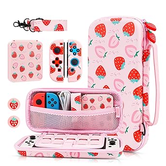 GLDRAM Strawberry Nintendo Switch Case Accessories with Travel Bag GLDRAM Strawberry Nintendo Switch Case Accessories with Travel Bag