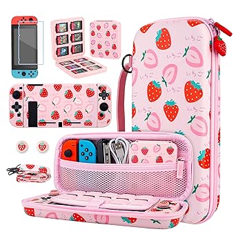 Pink Strawberry Carrying Case Bundle for Nintendo Switch Accessories Pink Strawberry Carrying Case Bundle for Nintendo Switch Accessories