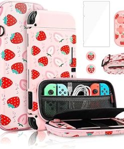 FANPL Pink Carry Case Bundle for Nintendo Switch, Cute Case Accessories Set for Switch with Hard Travel Case, Soft TPU cover, Adjustable Strap, Screen Protector, Thumb Grip Caps (Cute Pink Strawberry) FANPL Pink Carry Case Bundle for Nintendo Switch, Cute Case Accessories Set for Switch with Hard Travel Case, Soft TPU cover, Adjustable Strap, Screen Protector, Thumb Grip Caps (Cute Pink Strawberry)